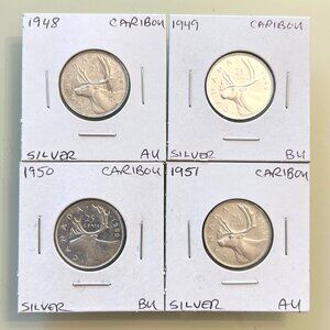 Canada 1948, 1949, 1950 & 1951 Silver 25¢ Quarters! 4 coins Total